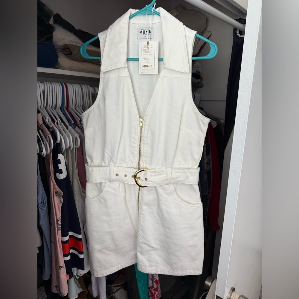 Show Me Your MuMu White Sleeveless Zip Romper with Belt
